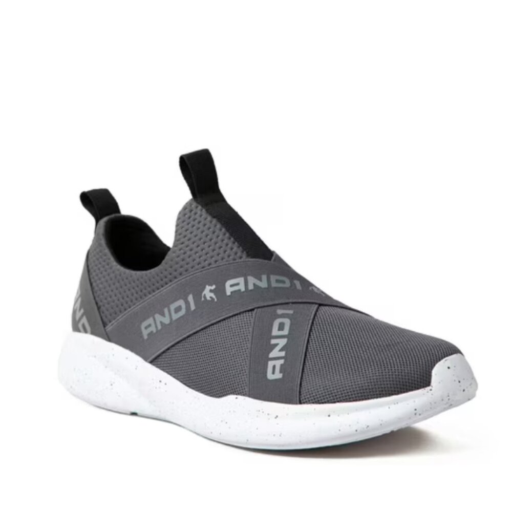 AND1 MEN'S PIVOT SLIP-ON ATHLETIC SNEAKERS-GRAY MEMORY FOAM - SIZE 12